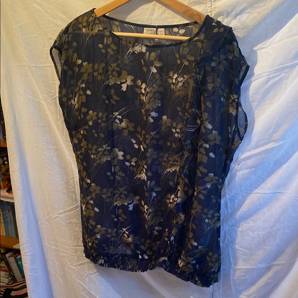 Floral Sheer Top - Navy and Gold